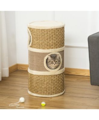 Cat Condo with Scratching Pad,3 Story Cat Hideaway in Khaki and Brown