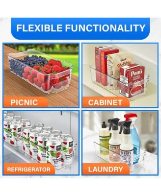 Multi-purpose Refrigerator Bins - 14 pieces Usable and Stackable Design Fridge Bin Organizer with Easy Grip Handles - Clear