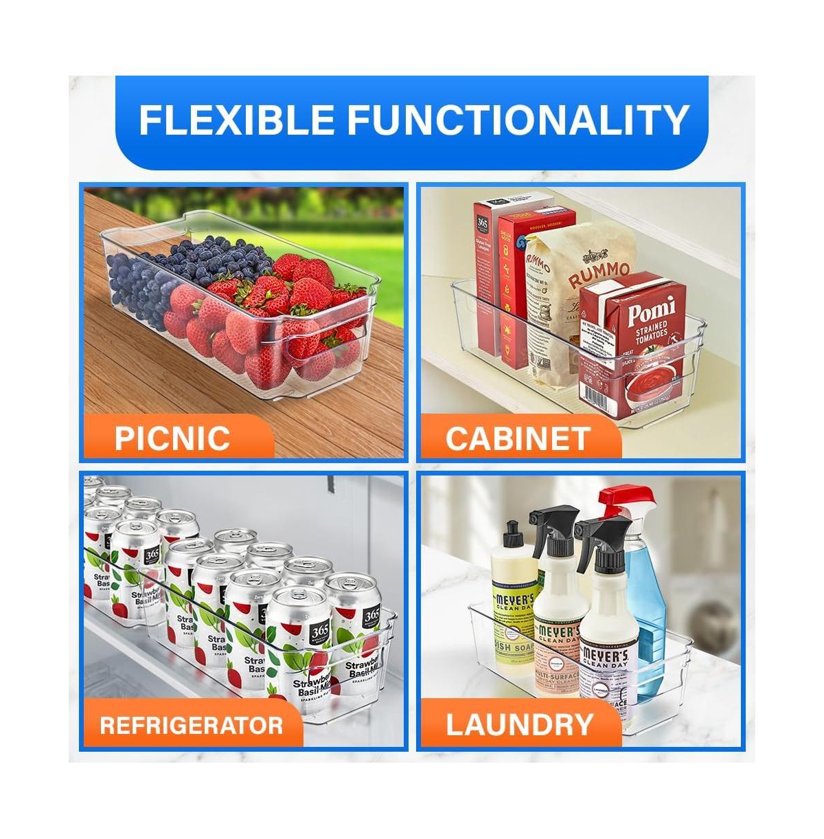 Lifemaster Multi-purpose Refrigerator Bins - 14 pieces Usable and Stackable Design Fridge Bin Organizer with Easy Grip Handles