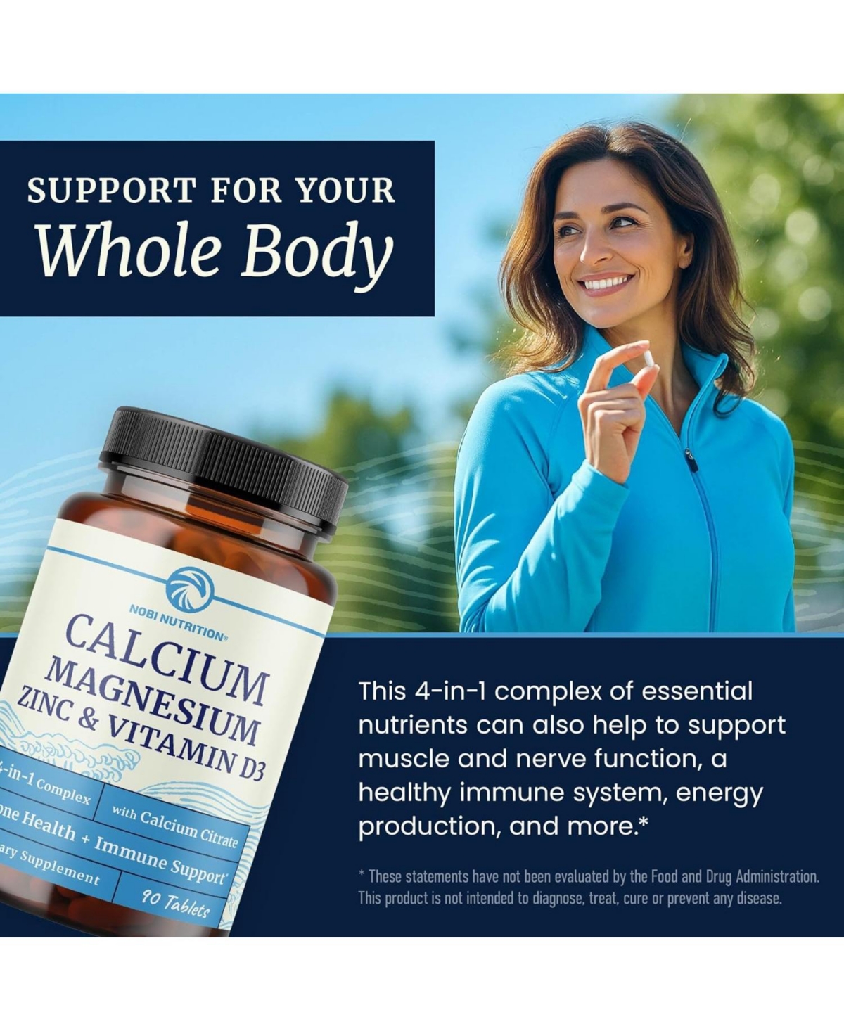Calcium, Magnesium, Vitamin D, and Zinc Tablets, 90ct