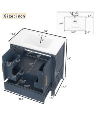 30 in. Bathroom Vanity with Sink, Multi-functional Bathroom Cabinet with Doors, Storage Shelves and Drawers