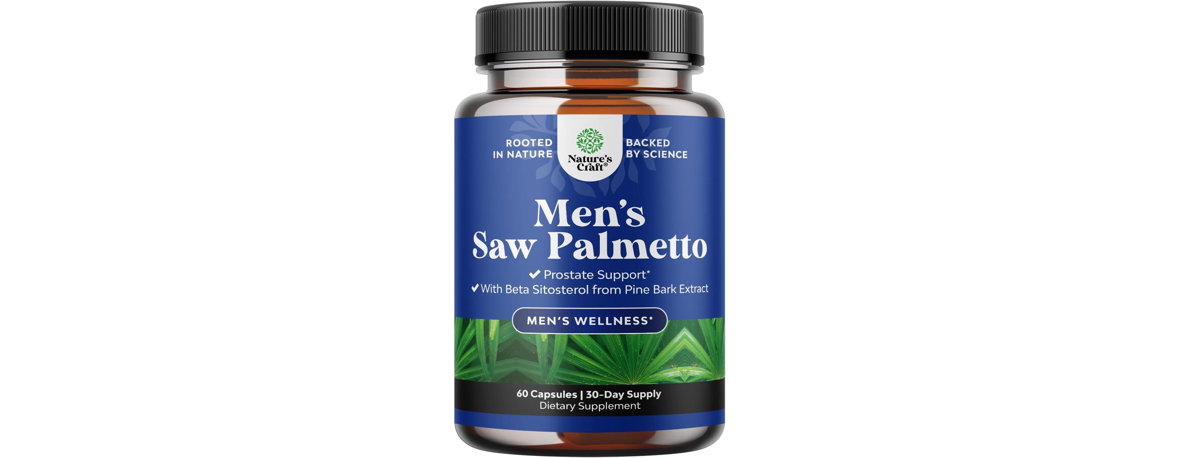 Men's Saw Palmetto, Saw Palmetto Extract with Beta Sitosterol for Men's Health, Better Bladder Control & Restoring Hair, Nature's Craft, 60ct