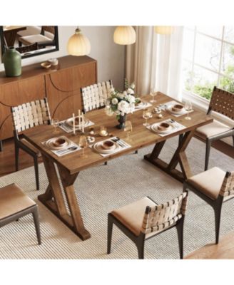 63" Solid Wood Farmhouse Dining Table for 4–6, Brown