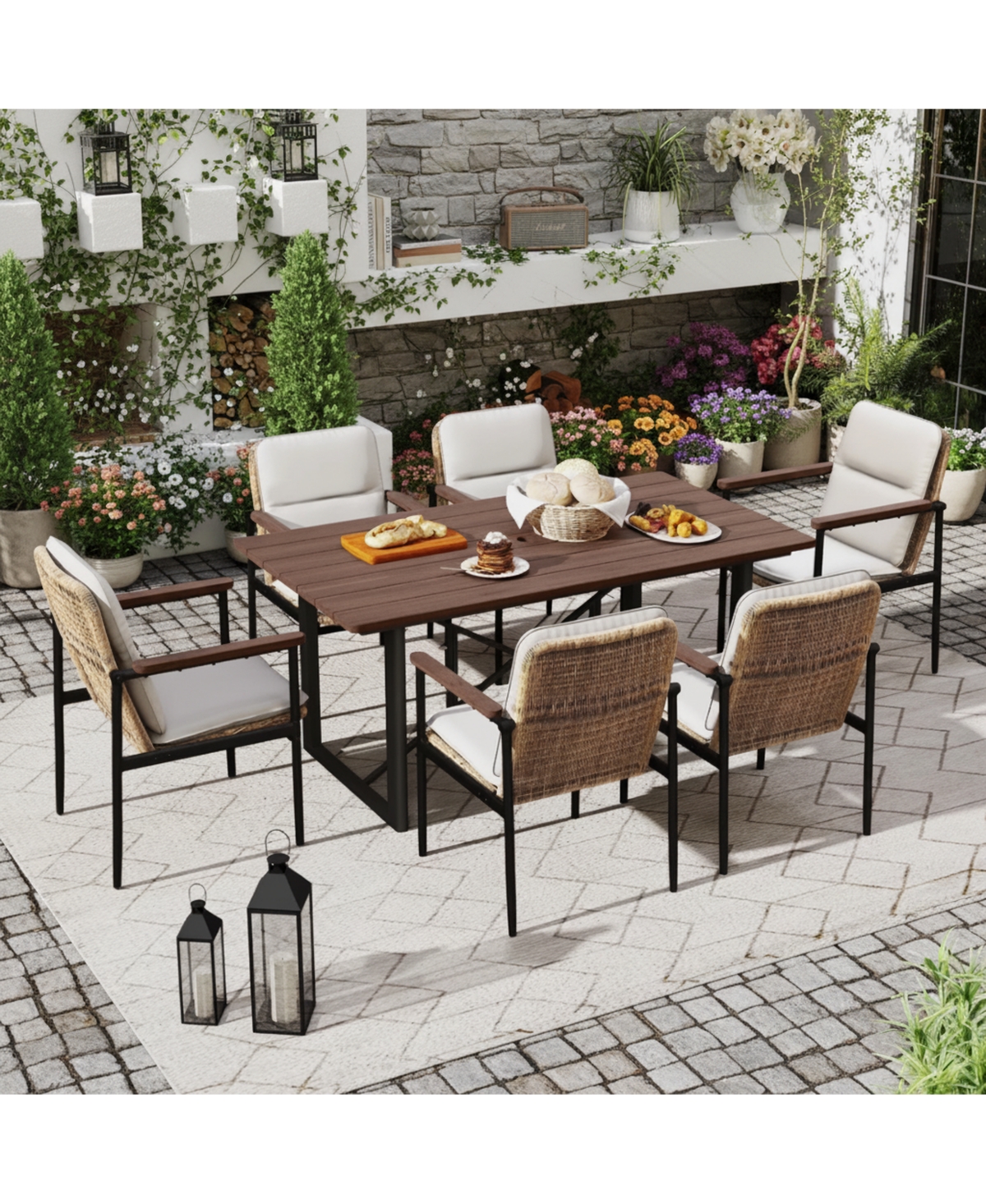 Mondawe 7-piece Outdoor Patio Dining Set include 6 Aluminum Armchairs
