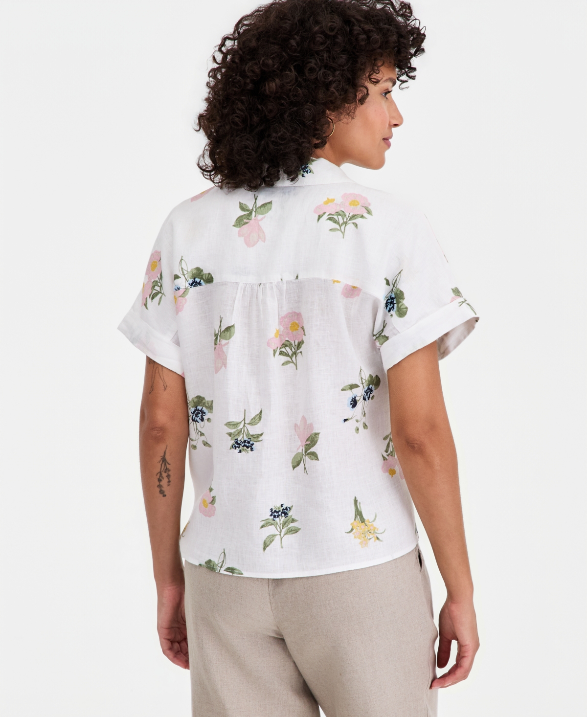 Charter Club Women's 100% Linen Tie-Front Short-Sleeve Camp Shirt, Created for Macy's