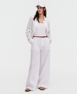 Women's 100% Linen Woven Pleated Wide-Leg Pants