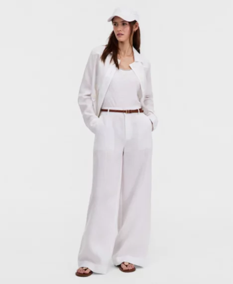 Petite Pleated Wide-Leg Pants - Bright White