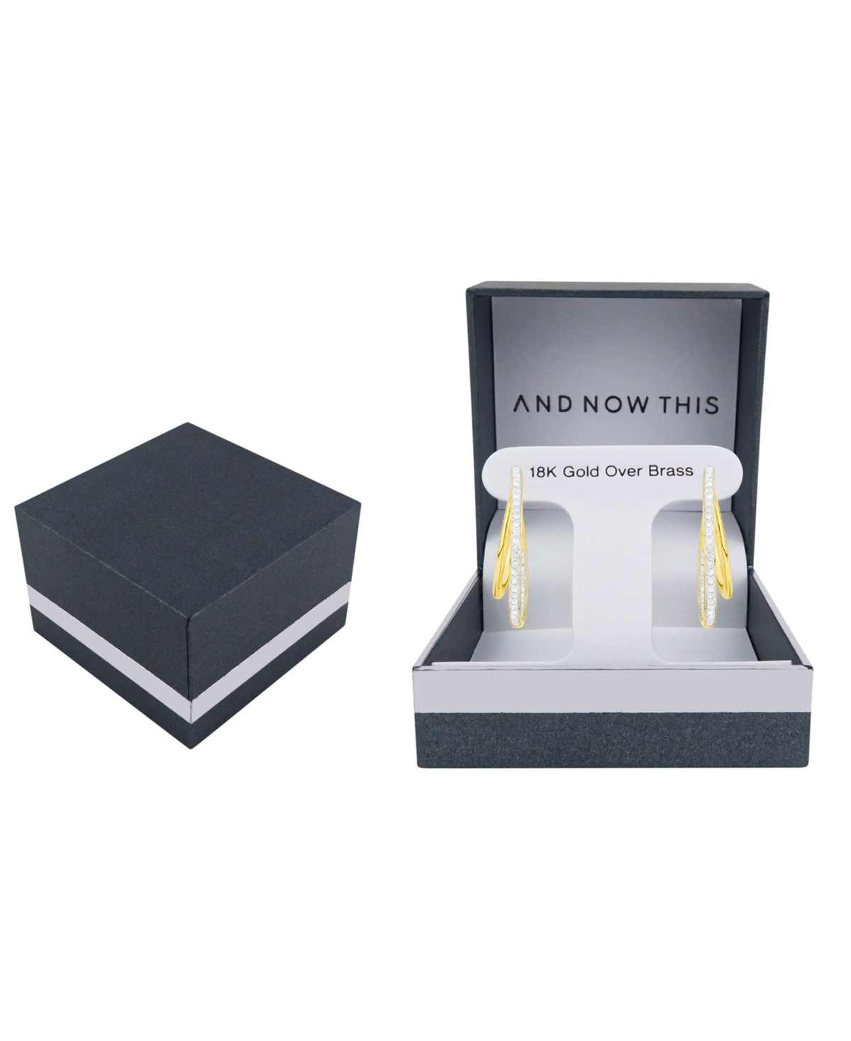 And Now This Crystal Double Row C Hoop Post Earrings