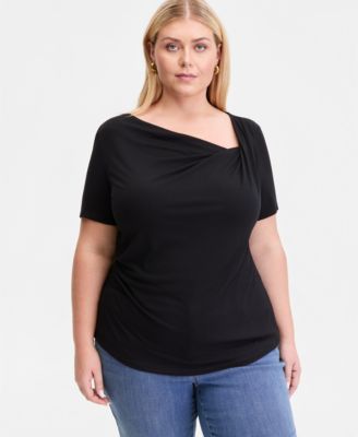 Plus Size Asymmetric Neck Short-Sleeve Top
