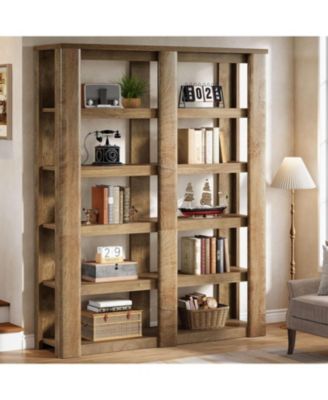 6-Tier Tall Bookshelf Set of 2, 71-Inch Farmhouse Bookcase with Storage Shelves, Freestanding Large Open Shelving Unit