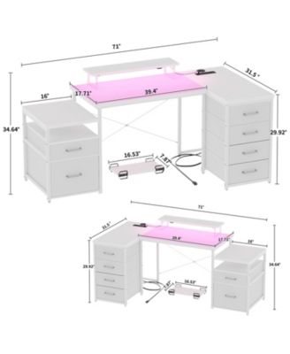 Reversible L Shaped Desk with 6 Drawers, 70.8'' Large Computer Desk with Outlets, Monitor Stand & CPU Stand