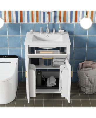 24 in. Bathroom Vanity Combo with Ceramic Sink, Luxurious Space-Saving Vanity with 2 Soft Close Doors