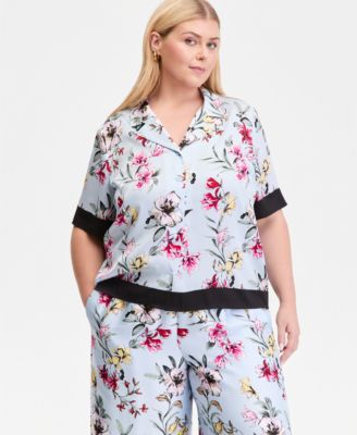 Plus Size Printed Short-Sleeve Button-Front Shirt