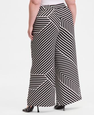 Plus Size Printed Wide-Leg Pull-On Pants