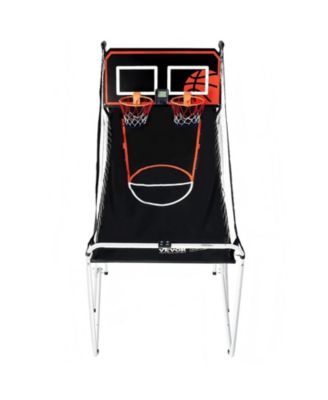 Indoor Basketball Arcade Game with Dual Hoops Electronic Scoring Foldable Steel Frame for Family Competition