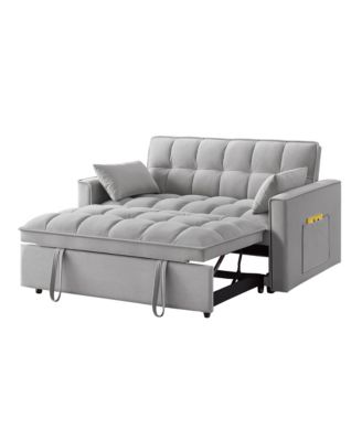 4 in1 Loveseat Sofa Bed with Armrests & Storage Pockets, Multi-Function Tufted Pull-out Sofa Bed with Adjustable