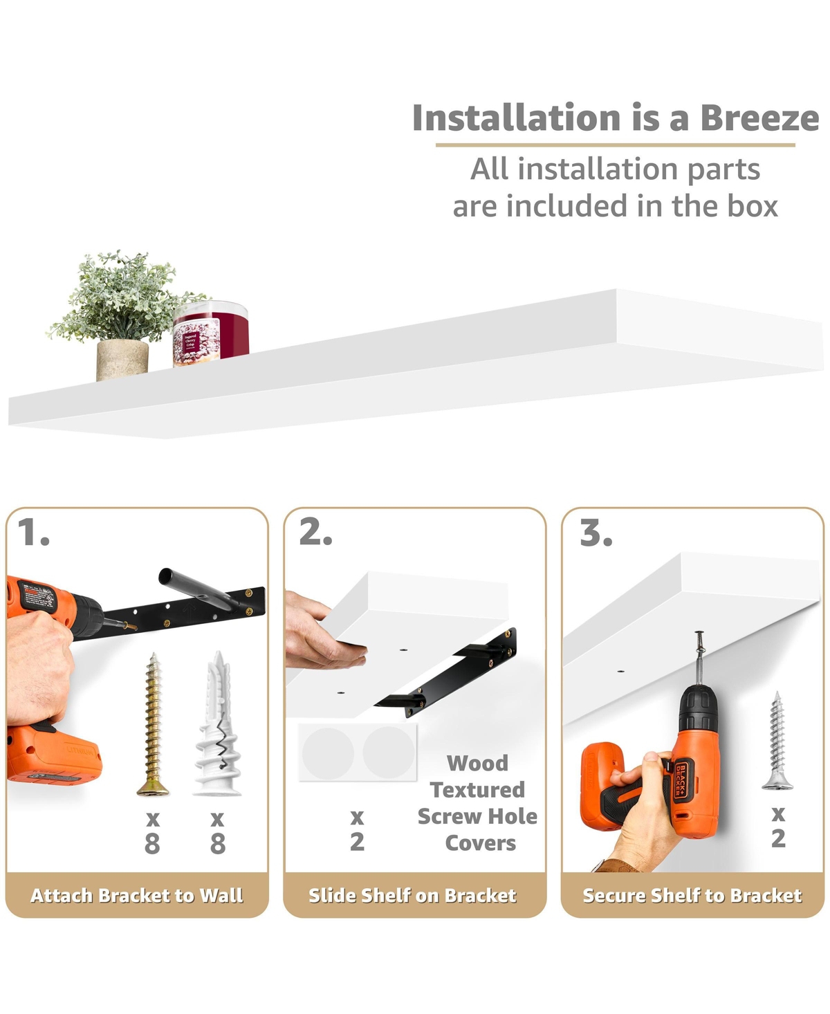 Sorbus 3-Pack 35-Inch Floating Wall Shelves