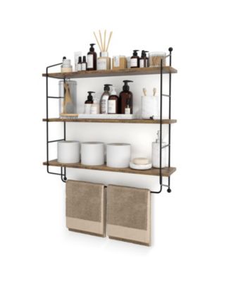 3-Tier Wooden Floating Shelves with Metal Brackets