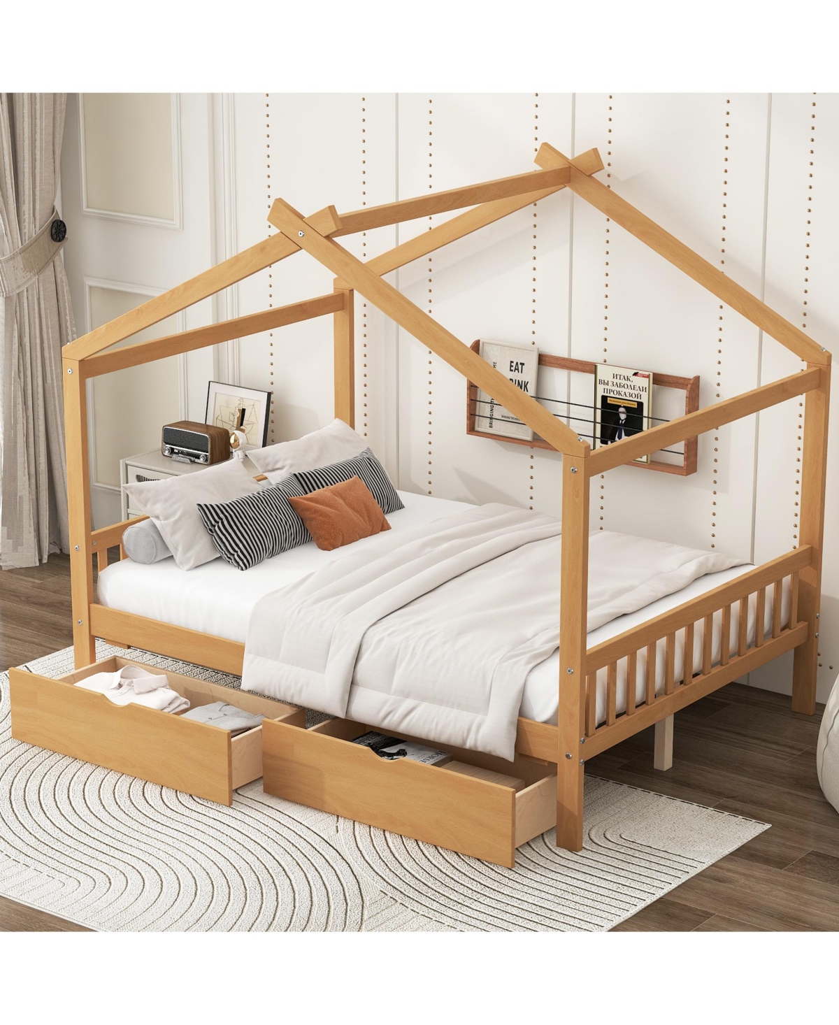 Boyel Living Twin House Platform Bed with Two Drawers,Headboard and Footboard