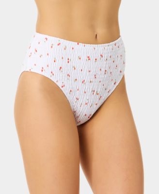 Women's Mini Cherry Smocked High-Waist Swim Bottoms