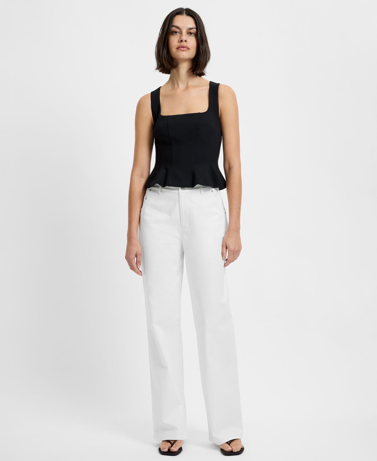 Женский топ French Connection Azra Square Neck Sleeveless Peplum, цвет: Чёрный — фото 2