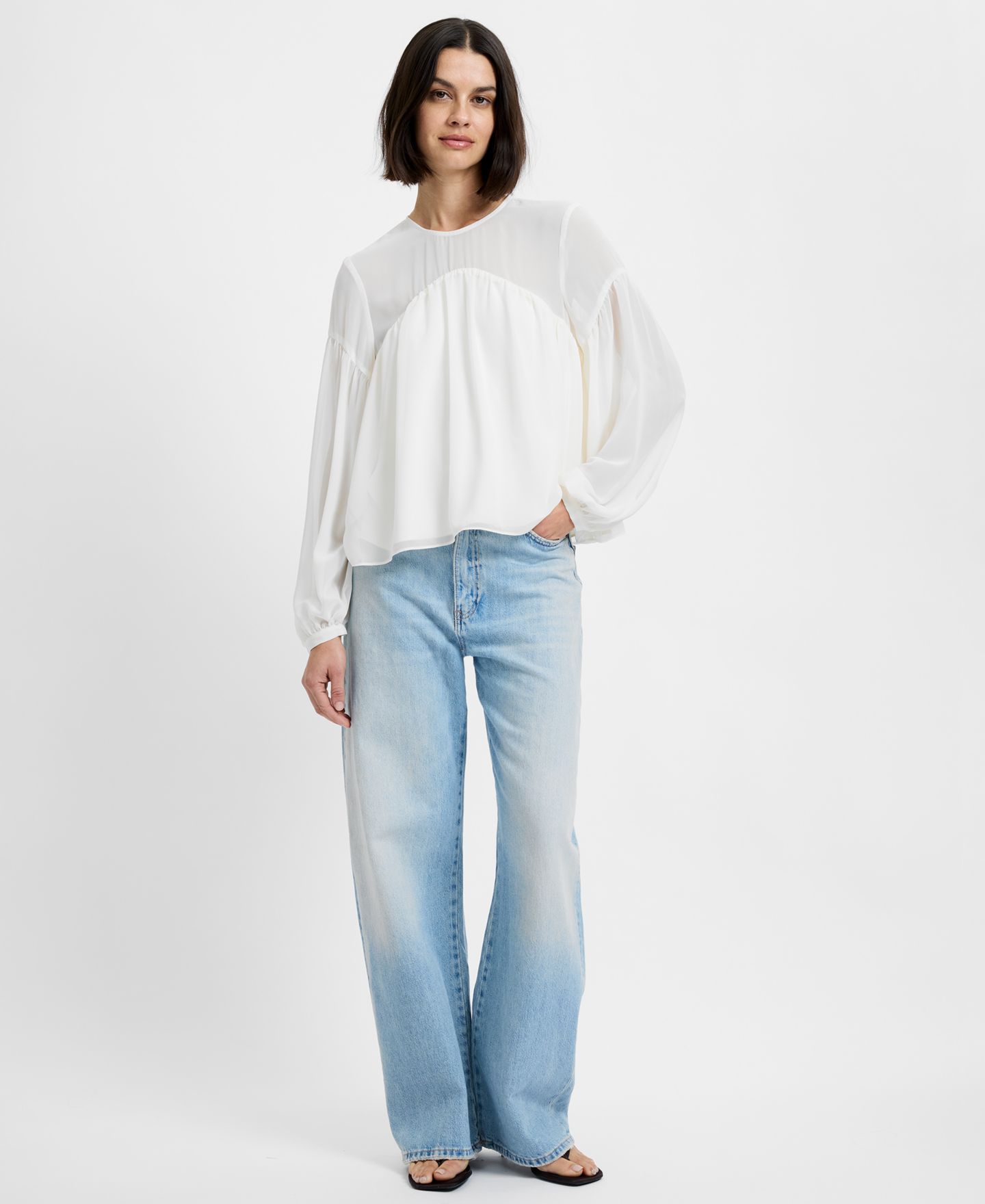 Женская блузка French Connection Marina Round Neck, цвет: Фарфоровый кремовый — фото 2