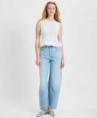 Women's Pascale Round Neck Mixed Media Poplin Top