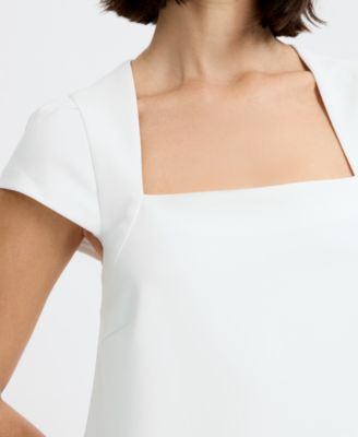 Women's Square Neck Whisper Cap Sleeve Shift Mini Dress