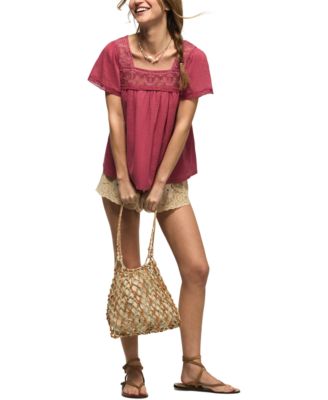 Women's Mesh Lace Square Neck Top