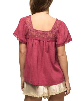 Women's Mesh Lace Square Neck Top