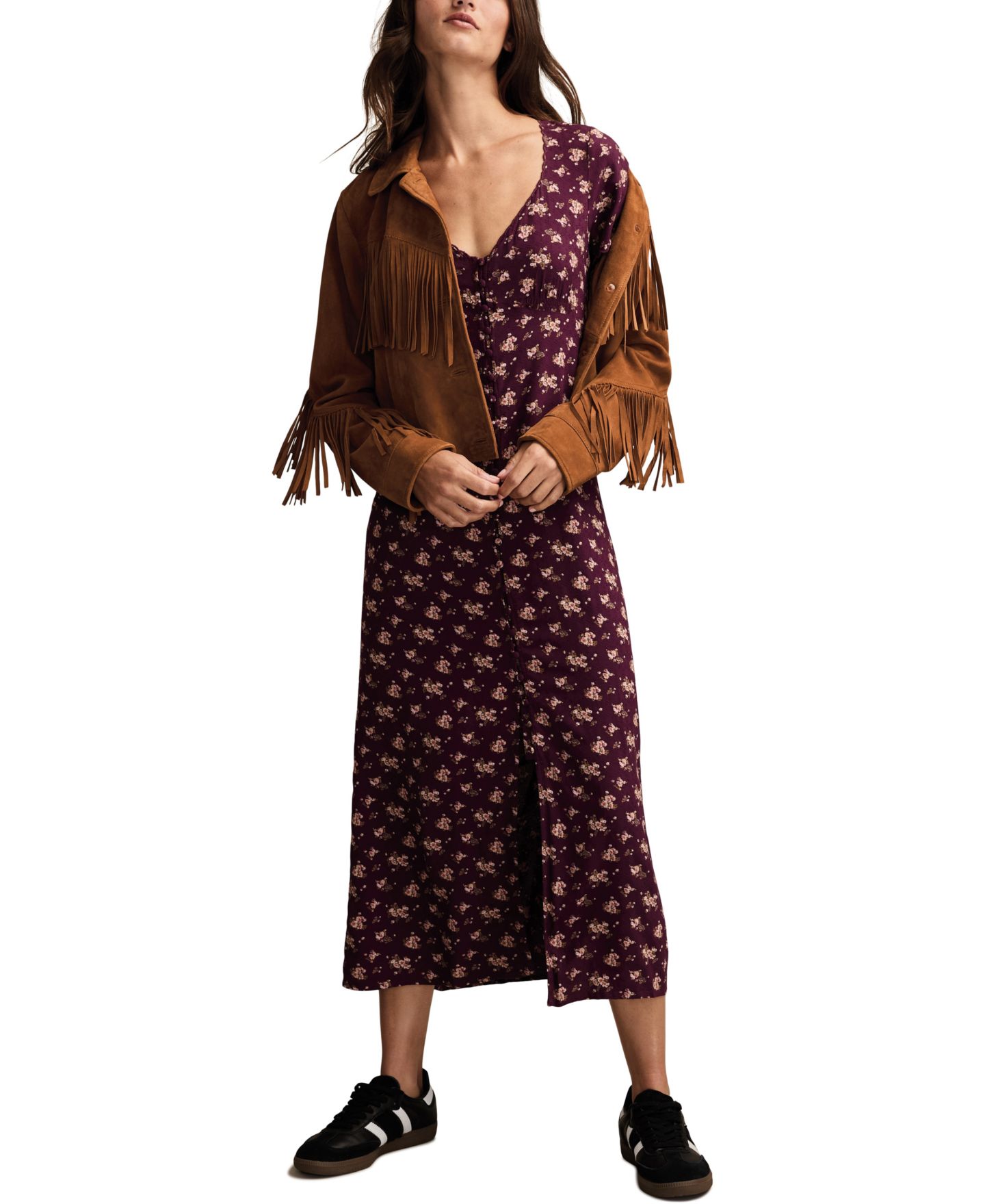 Женское платье Lucky Brand Simone Printed Short-Sleeve Midi, цвет: Бордовый разноцветный — фото 2