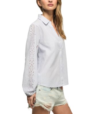 Women's Cutwork Long-Sleeve Button-Down Shirt