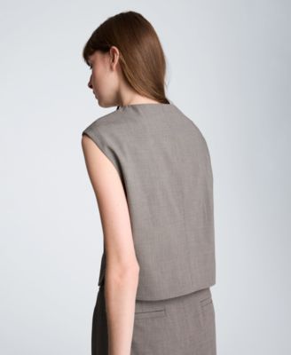 Women's Collared Button Front Cropped Vest Jacket