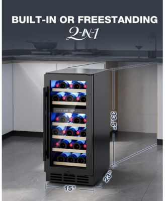 15-in W 30Bottles Capacity Black Built-in/Freestanding Indoor Beverage Refrigerator with Glass Door