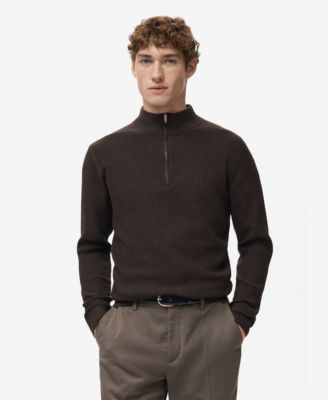 Men's Zip Neck Ribbed Sweater