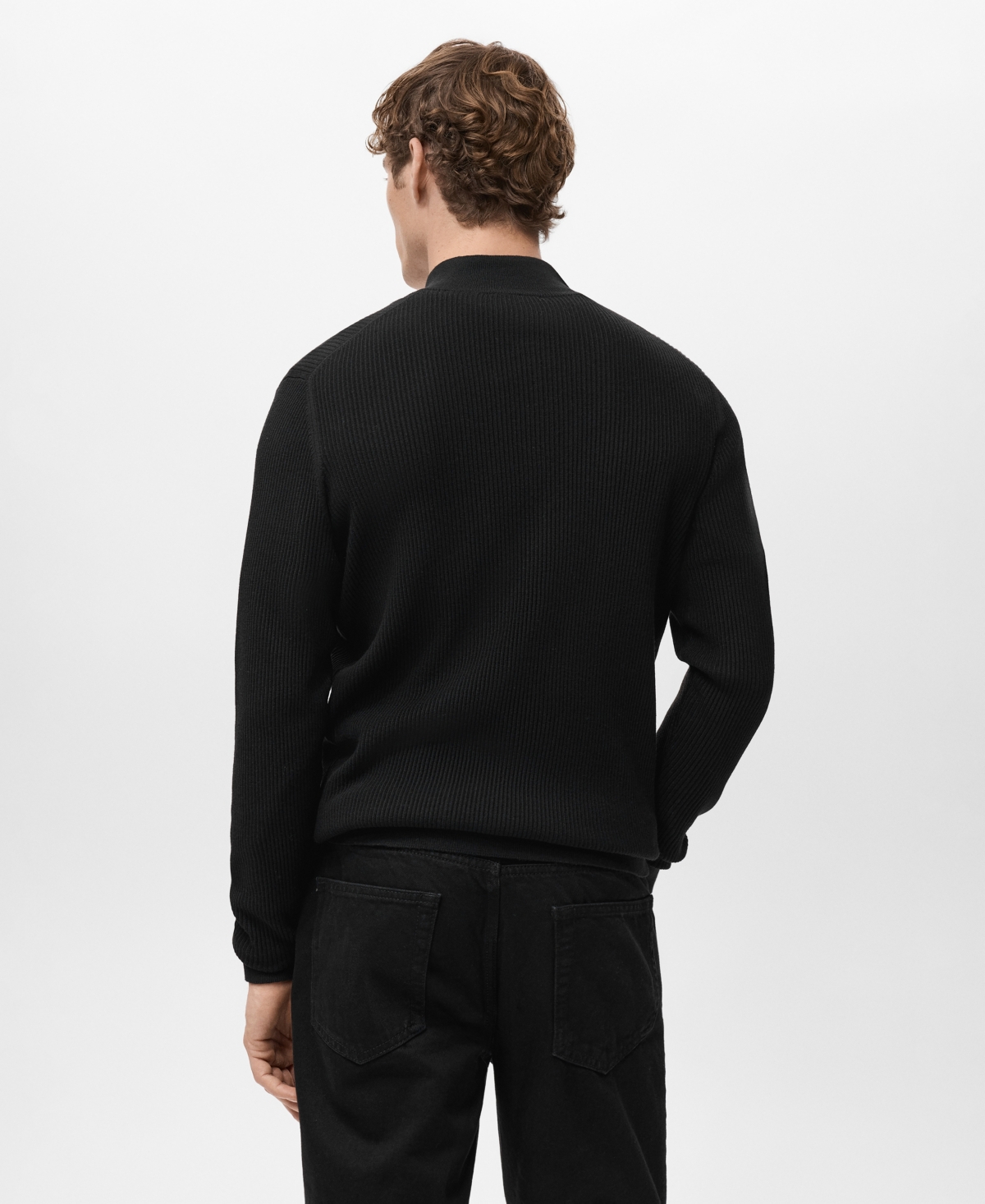 Mango Men's Zip Neck Ribbed Sweater