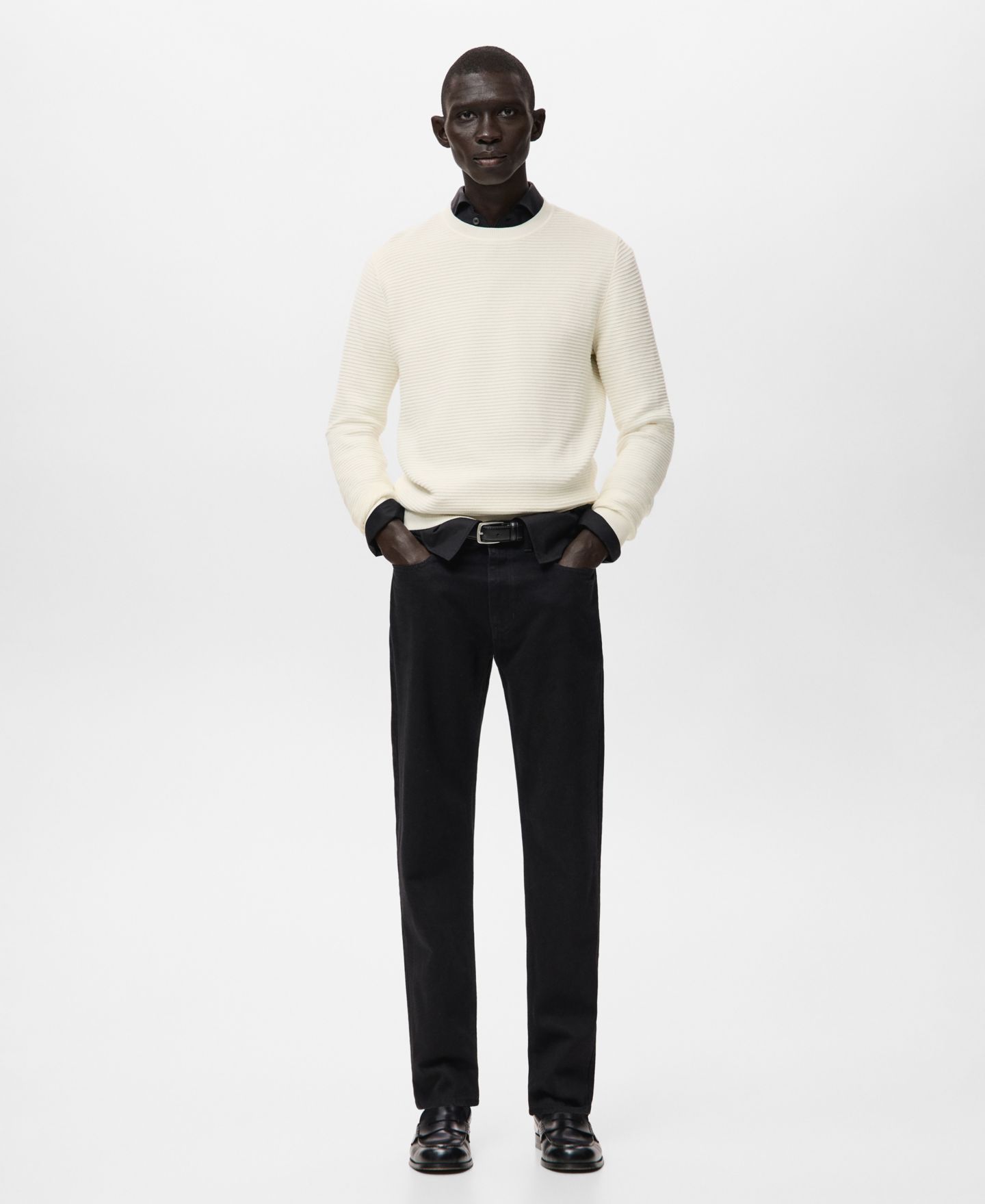 Мужской свитер Mango Cotton Braided, цвет: Молочный белый — фото 2