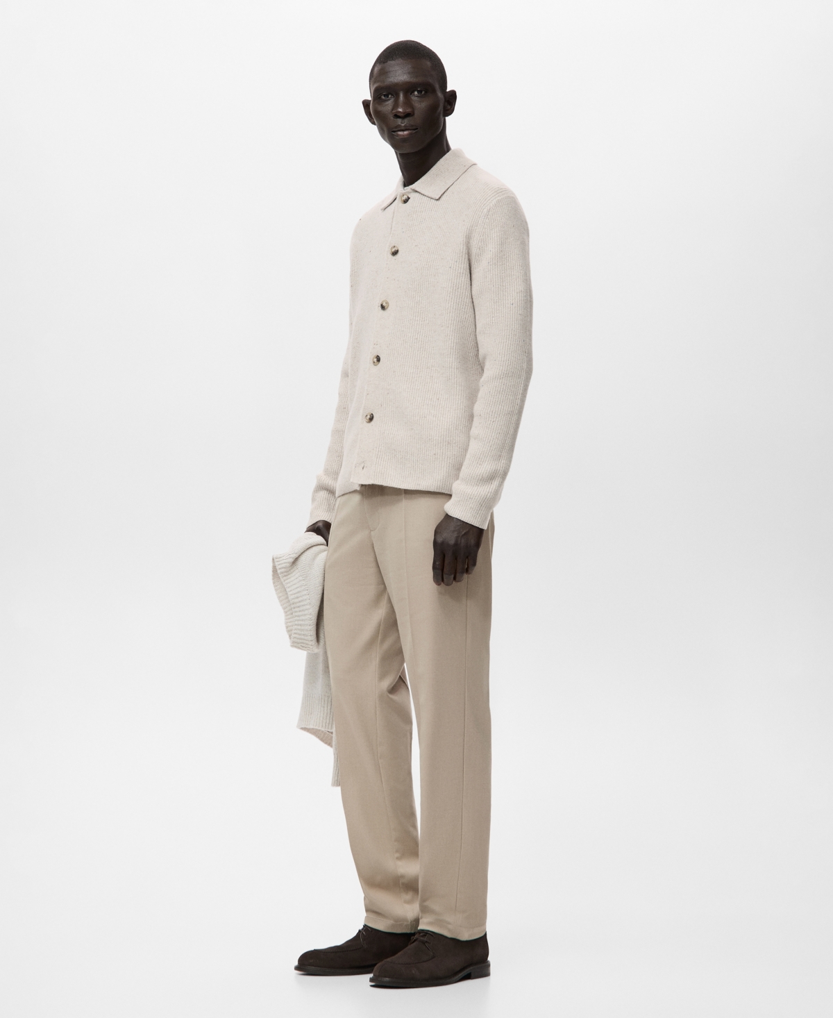 Mango Men's Ribbed Knit Cardigan