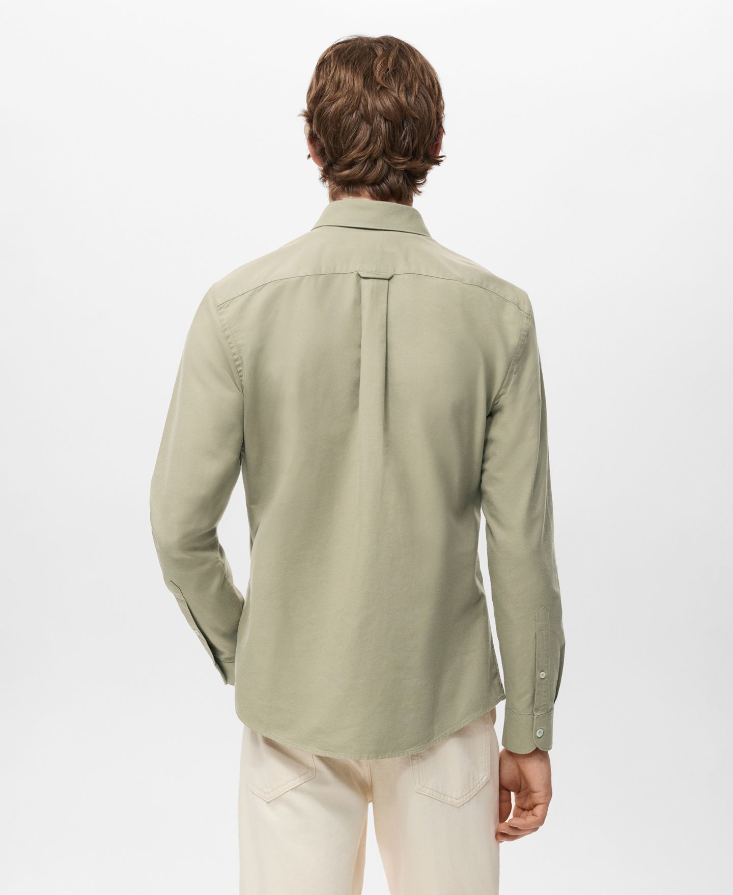 Мужская рубашка Mango Cotton Oxford, цвет: Хаки — фото 4
