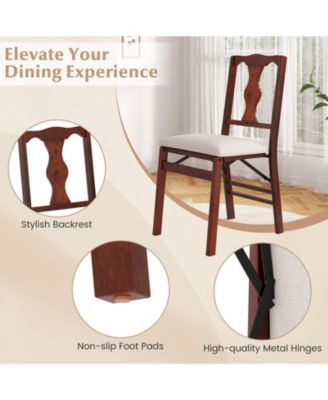 Set of 4 Folding Dining Chairs w/Rubber Wood Frame Soft Padded Seat Cushion