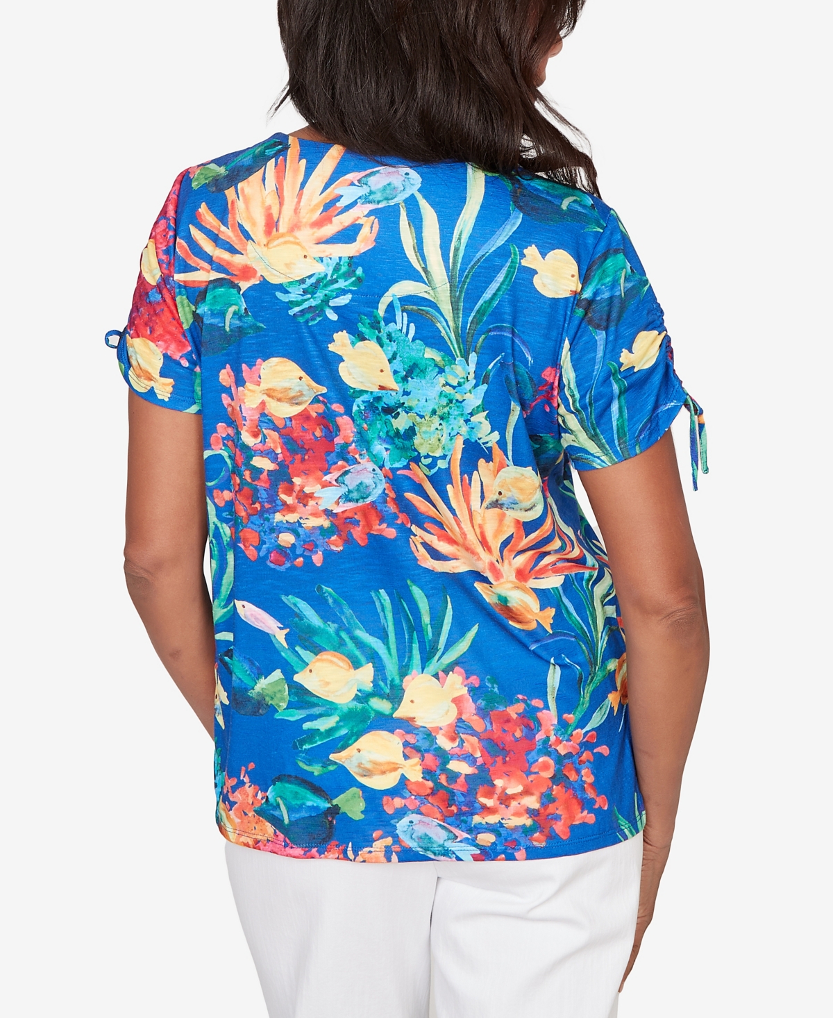Alfred Dunner Petite Tropical Reef Tie Sleeve Top