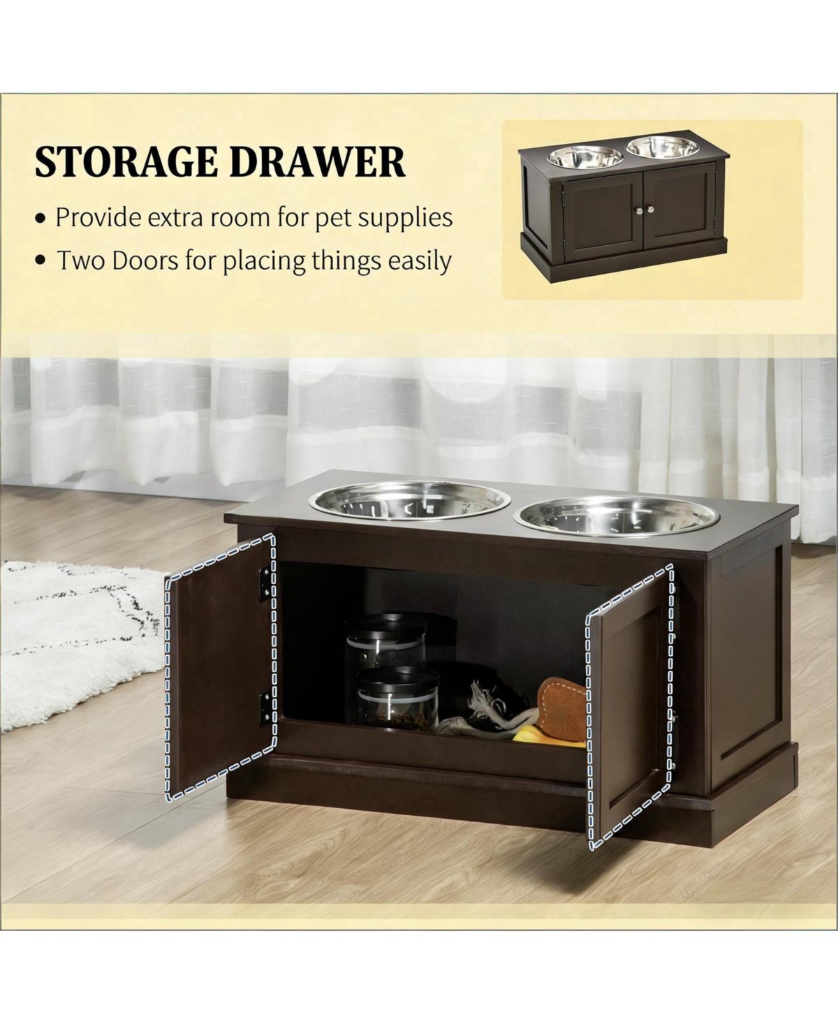 Aostirmotor Dog Bowls Elevated Feeding Station in Brown