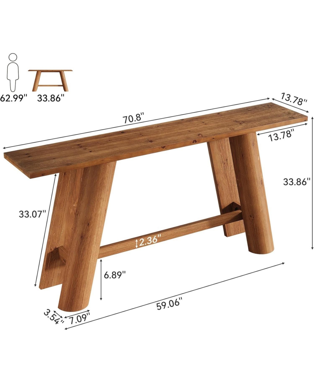 Tribesigns Solid Wood Console Table, 70.9-Inch Narrow Long Sofa Table Behind Couch, Farmhouse Wooden Entryway Furniture, Rustic Brown