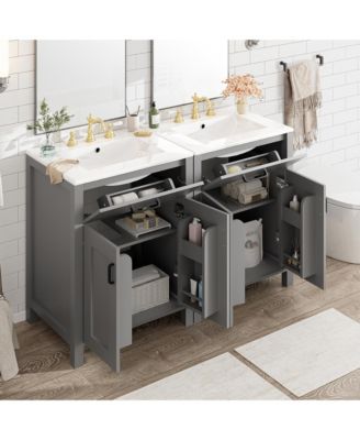 Modern Freestanding  48 in. Bathroom Vanity with Ceramic Sink, Soft-Close Doors, Flip Drawer and Double-Layer Door Shelves