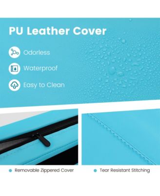 4-Panel PU Leather Folding Exercise Mat with Carrying Handles-Blue