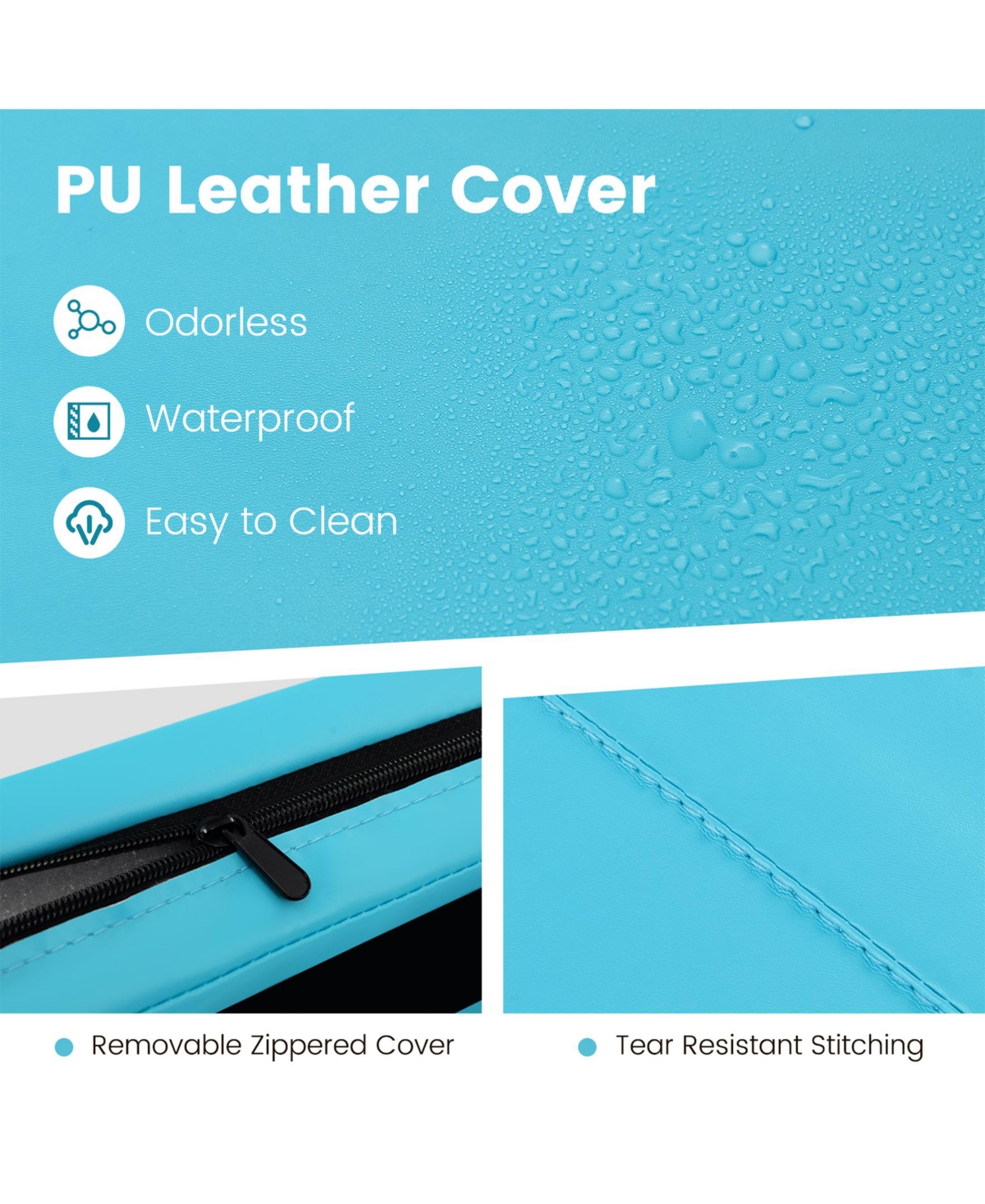 Sugift 4-Panel Pu Leather Folding Exercise Mat with Carrying Handles-Blue