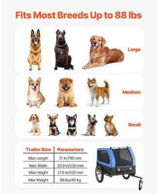 Foldable Pet Bike Trailer with Internal Leash, Holds up to 88 lbs.