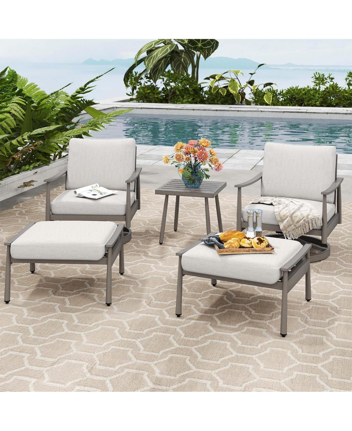 Mondawe 5-piece Outdoor Conversation Set Aluminum Patio Bistro Set