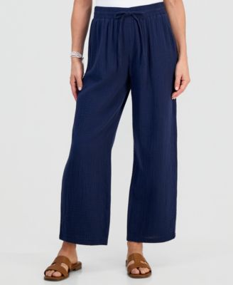 Petite Cotton Gauze Wide-Leg Pull-On Pants