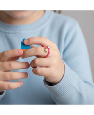 Kids/Teens 14K Gold Plated CZ Bypass Pink Enamel Stacking Ring